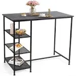 COSTWAY Counter Height Pub Table, Modern Bar Table with 3 Open Storage Shelves, Dining Table with Metal Frame for Small Space, Dining Room, Living Room, Breakfast Nook, Bar, Black