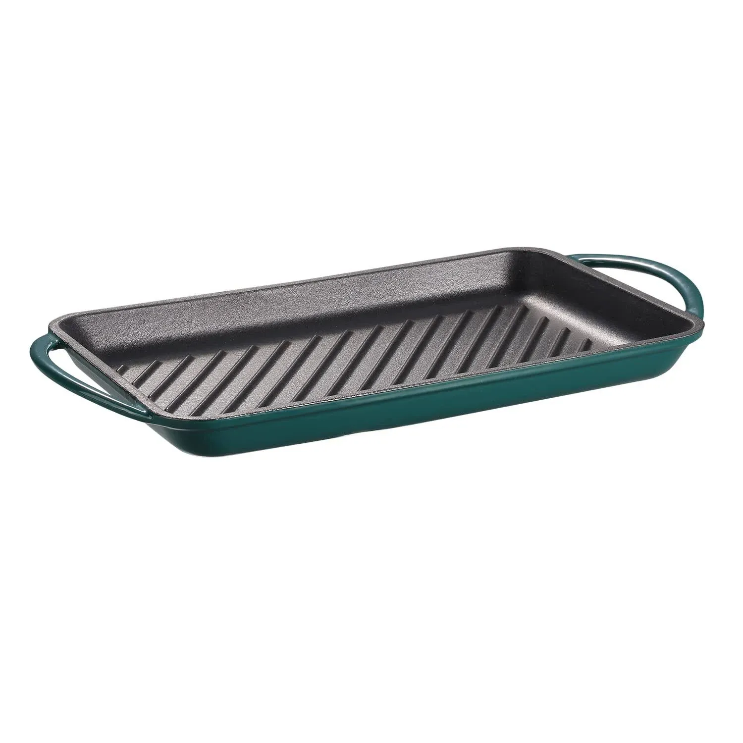 NSIRONS Enameled Cast Iron Grill Pan,Induction Stove Top Grill Plate(Dark Green)