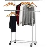 Simple Houseware Standard Double Rod Garment Rack, Silver