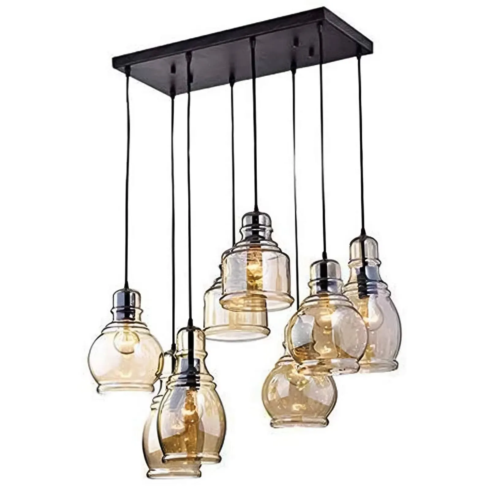 FM-24 Vintage 8-Lights Island Cognac Glass Cluster Pendant Chandelier Antique...