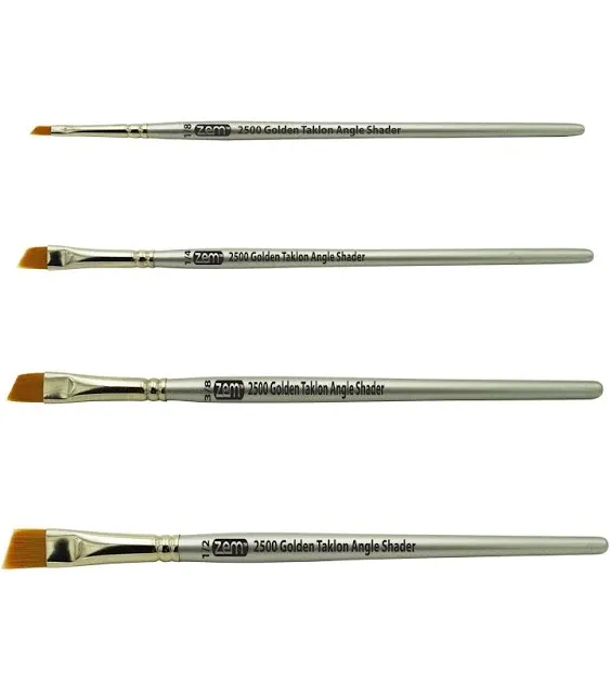 ZEM Brush Golden Taklon Angle Shaders Brush Set Sizes 1/8", 1/4', 3/8"