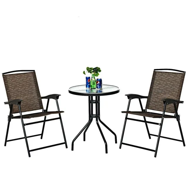 Costway 3PC Bistro Patio Garden Furniture Set with Folding Chairs