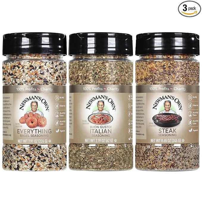 "Newman's Own Seasonings, Everyday Variety Pack (Everything Bagel, Buon Gusto! Italian & Steak Seasonings), 3 Count - No MSG; Gluten Free; Kosher"