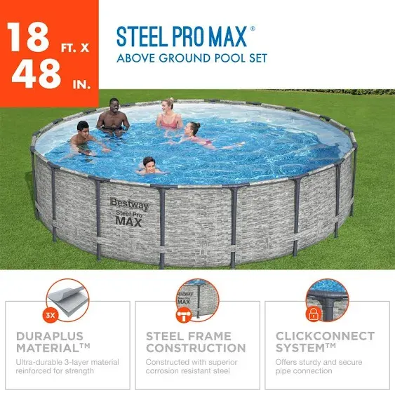 Bestway Pro MAX 18 ft. x 18 ft. Round 48 in Deep Metal Frame Above Ground Swimming Pool with Pump & Cover 5618XE-BW