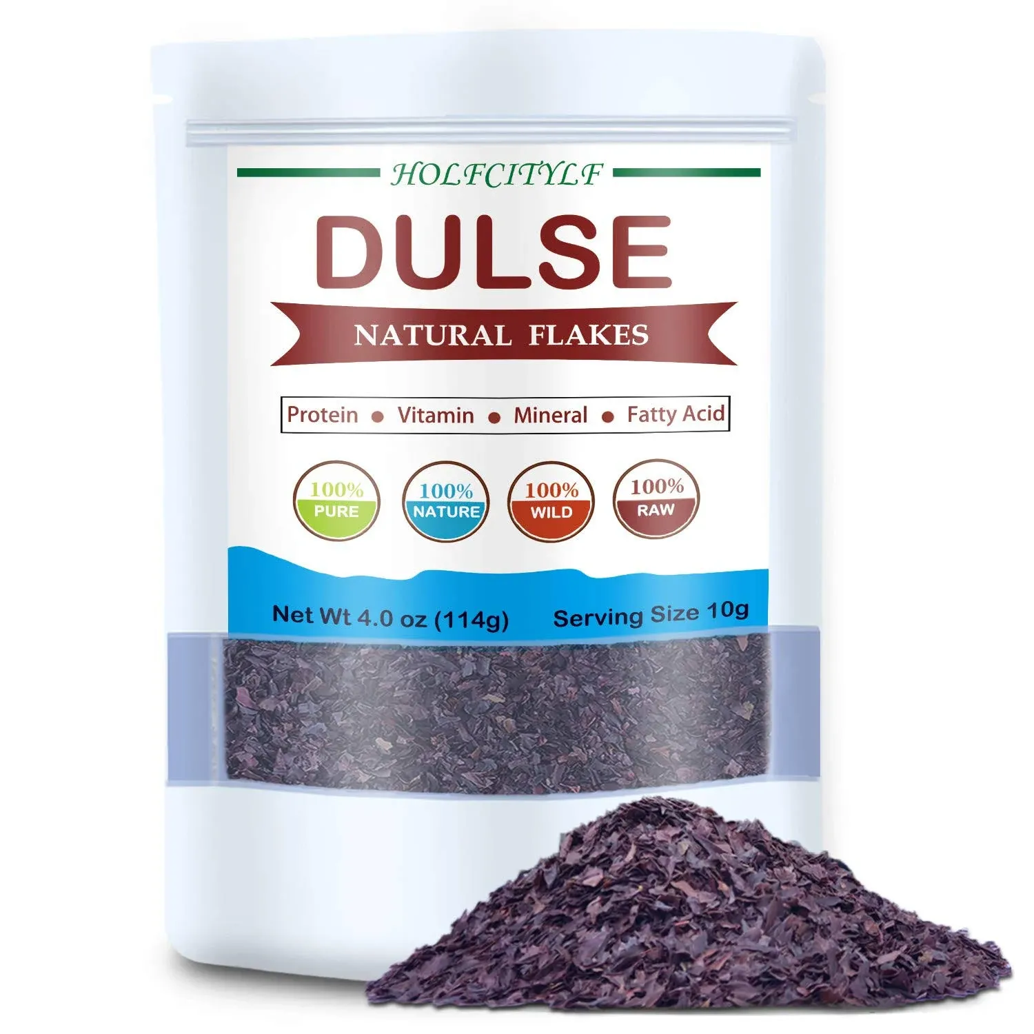 HOLFLYING Natural Dulse Flakes, 100% Pure Sea Vegetables, No Gmo, Sun Dried (Dulse Flakes-4oz,114g)