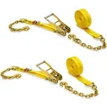 Two 2-In. X 27-Ft. Heavy-Duty Ratchet Straps with Chain Ends and Grab Hooks