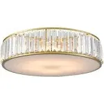 TEENYO Gold Flush Mount Ceiling Light Crystal Ceiling Light Fixtures Modern 4-Light Drum Shade Flush Mount Crystal Ceiling Lighting for Living Room Bedroom, 16-Inch