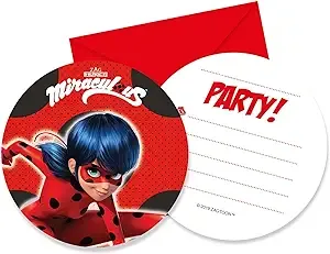 Procos 91351 - Invitations & Envelopes, 6 of each, Miraculous Ladybug, Children's Birthday