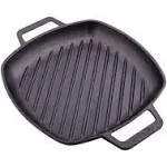 Victoria Cast Iron Round Grill Pan with Double Loop Handles Seasoned with 100% Kosher Certified Non-GMO Flaxseed Oil, 10 Inch, Black