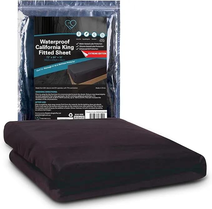 EROTICGEL Extreme Queen Black Fitted Massage Sheet, 60″ x 80″ +14″ (183cm x 203cm +35cm) - Waterproof Mattress Protector, Waterproof Mattress Cover for Massage - Oil, Water-Based, Silicone Safe