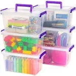 IRIS USA 5.4 Qt. Plastic Storage Bins with Lids, 6 Pack, Small Deep Containers with Latch Buckles and Portable Handle, Craft and Art Supply Storage Organizer, Stackable Storage Container, Clear/Violet