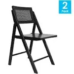 Flash Furniture Galene Set of 2 Cane Rattan Folding Chairs with Solid Wood Frame Ventilated Back, Perfect for Events or Additional Seating, Black