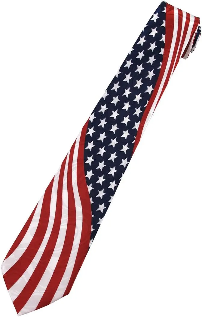 Sunrise Outlet Men's American Flag Swirls Regular Neck Tie Red White Blue, Size ...