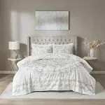 Madison Park - Violette 3 Piece Tufted Cotton Chenille Coverlet Set - Full/Queen - Ivory/Taupe