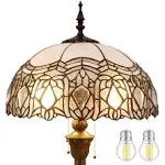 Werfactory Tiffany Floor Lamp Crystal Bead White Stained Glass Standing Reading Light 16X16X64 Inches Antique Pole Corner Lamp Decor Bedroom Living