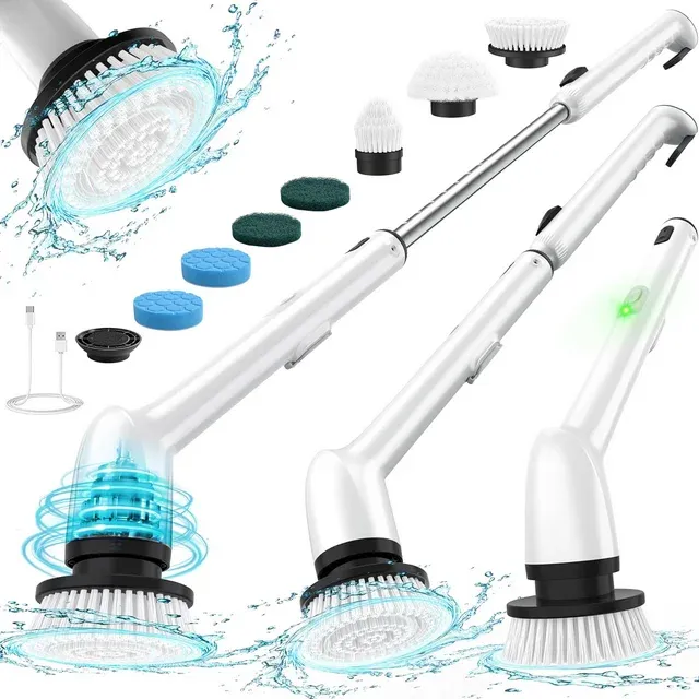 Homitt Electric Spin Scrubber, Cordless Bathroom Scrubber Cleaning Brush 2 Speed with Adjustable Handle & Brush Head Angle for Shower Bathroom Tub Tile