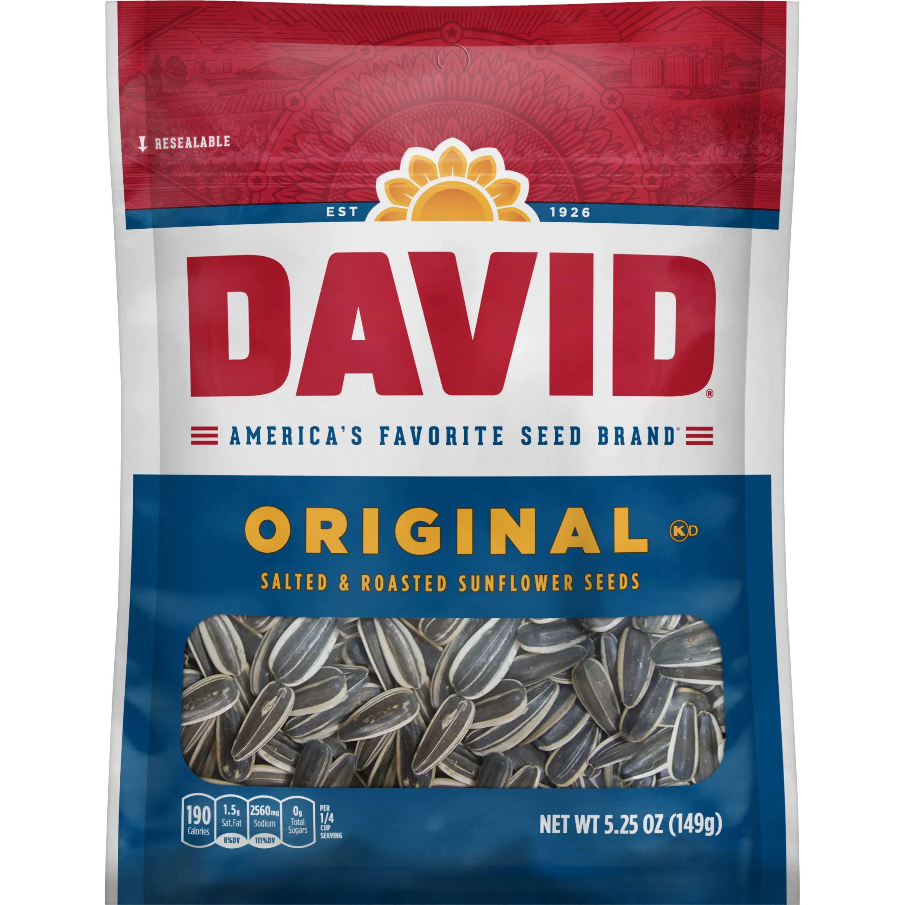 David Roasted and Salted Original Sunflower Seeds, 5.25 oz, 12 Pack