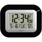 La Crosse Technology WT-8005U-B-INT WT-8005U-B Atomic Digital Wall Clock with Indoor Temperature, Black, 8.95