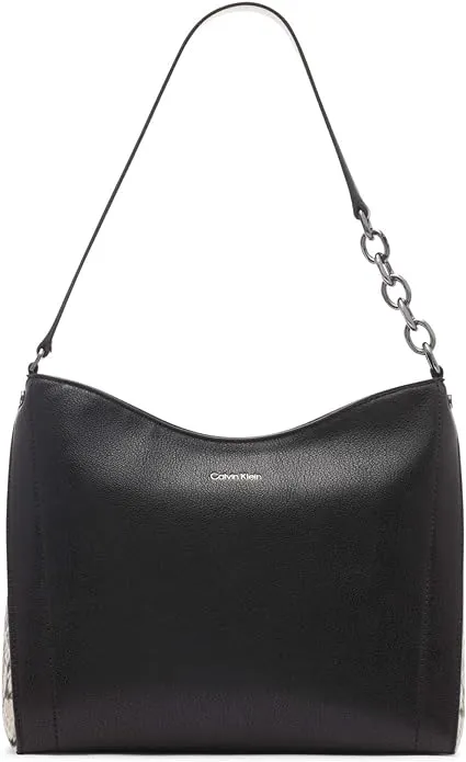 Calvin Klein Nova Chain Hobo Shoulder Bag Black/White