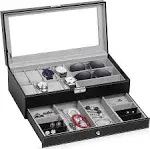 BEWISHOME Watch Box Luxury Case -10 Slots Organizer for Men Brown 