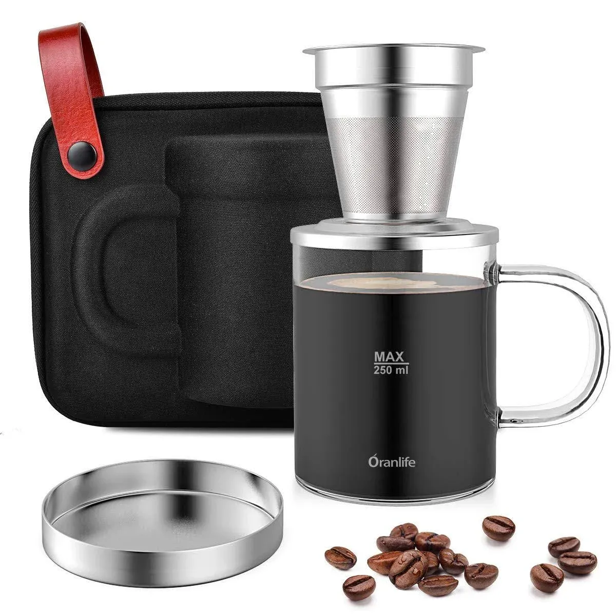 Oranlife Pour Over Coffee Maker Set for Travel/Camping<wbr/>/Hiking, Single Cup, Stain