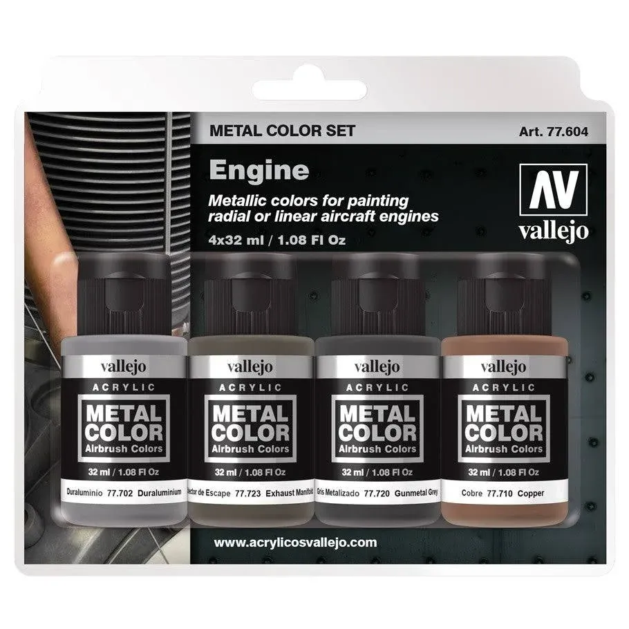 Vallejo Acrylicos Metal Color Engine Paint Set, black, 0.5 Liters