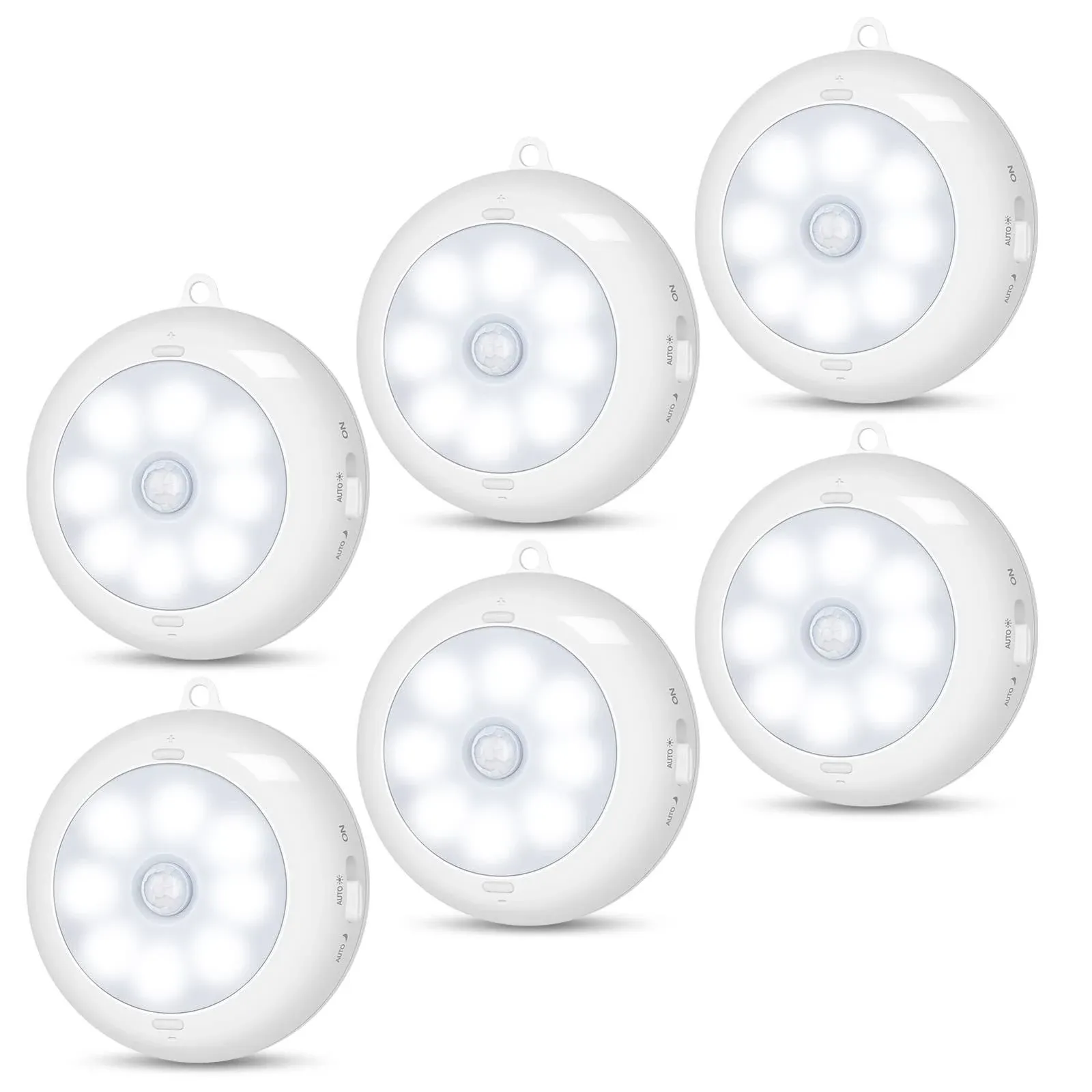 Motion Sensor Light Indoor, Under Cabinet Light, Ceiling Lights, AA Battery Operated Stick on Wireless Puck Lights for Wall, Step, Stair, Dimmable (6 Packs)