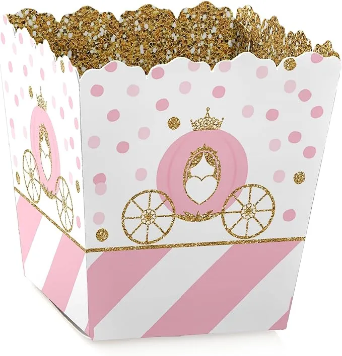 Big Dot of Happiness Little Princess Crown - Party Mini Favor Boxes - Pink and Gold Princess Baby Shower or Birthday Party Treat Candy Boxes - Set of 12