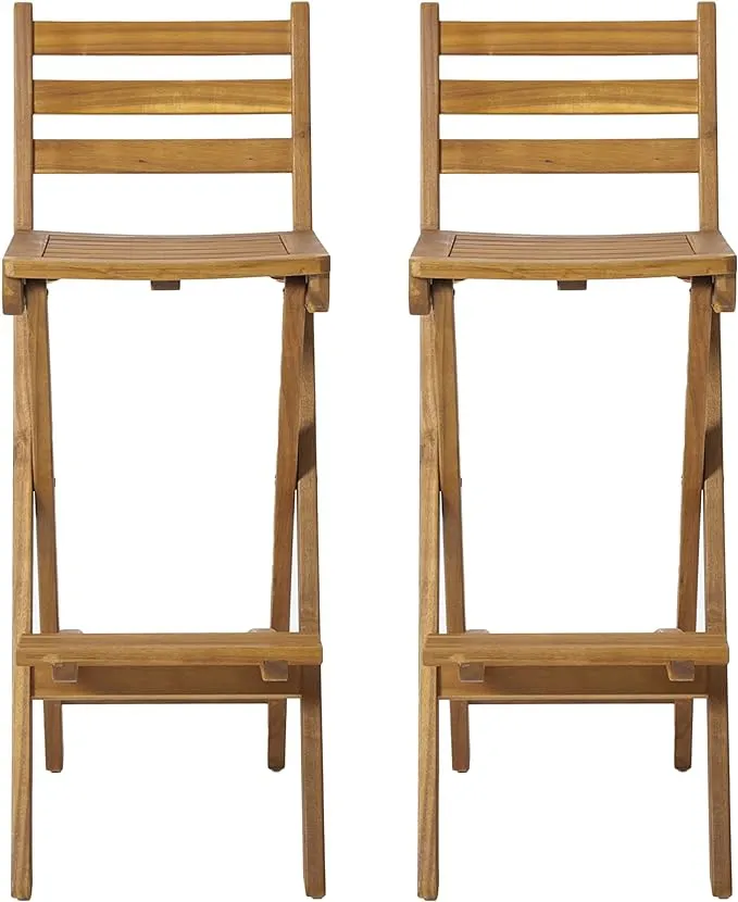 Christopher Knight Home Tundra Outdoor Foldable Wood Barstool Set, 2-Pcs Set, Natural