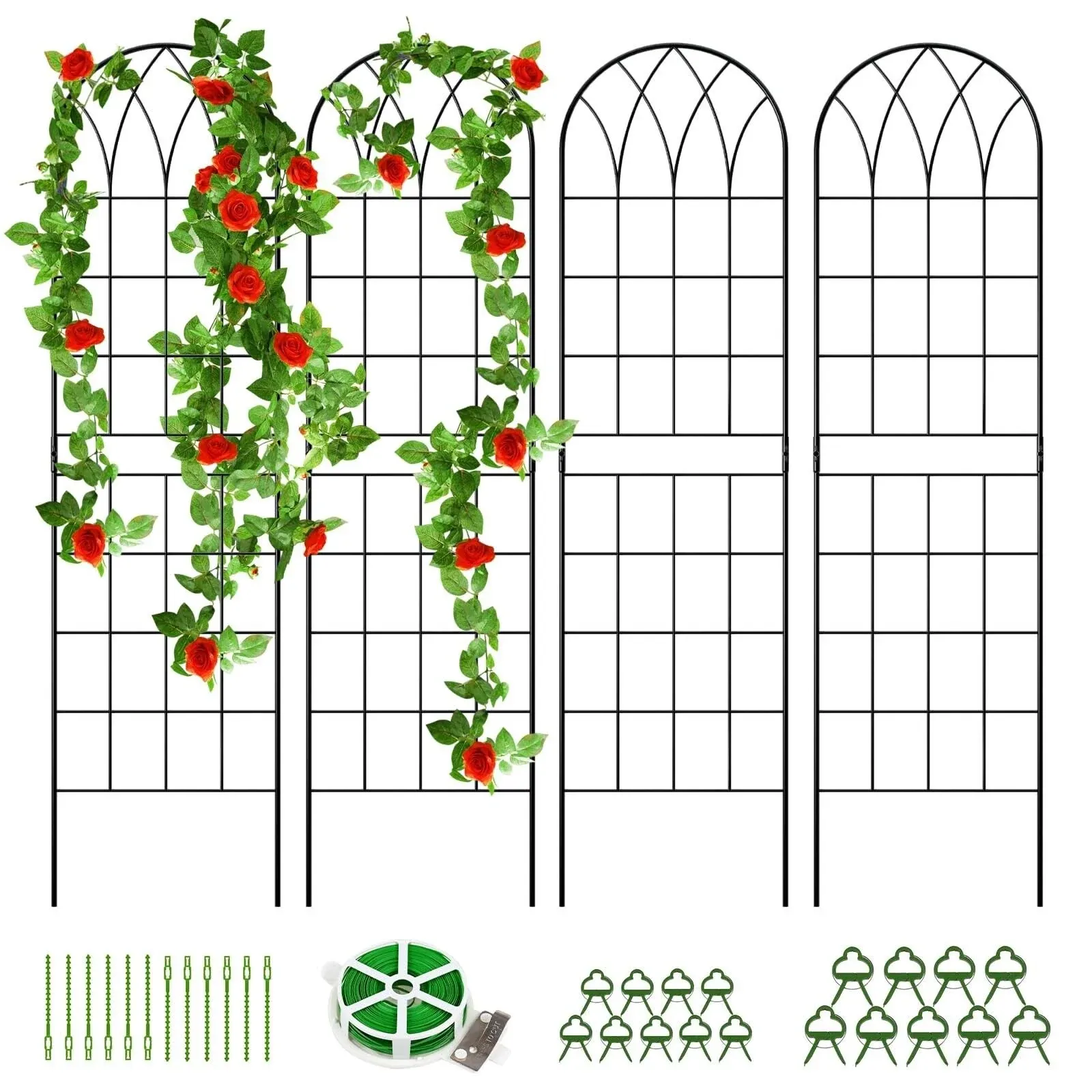 4 Pack Garden Trellis for Climbing Plants 60" x 16" Iron Plant Trellis for Potted Plant Support Tall Wall Metal Trellis - Black