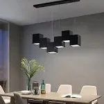 Modern Black Kitchen Island Lighting, Linear Chandeliers for Dining Room 6-Light Square Ceiling Hanging Pendant Light