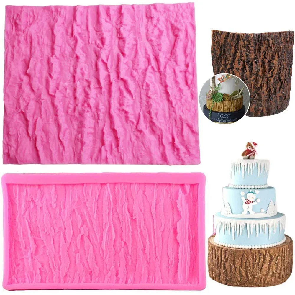 Set of 2 Tree Bark Cake Fondant Mold Tree Stump Fondant Impression Texture Mat Wedding Lumberjack Cake Border Decorating Tool Chocolate Gumpaste Pastry Cake Mold