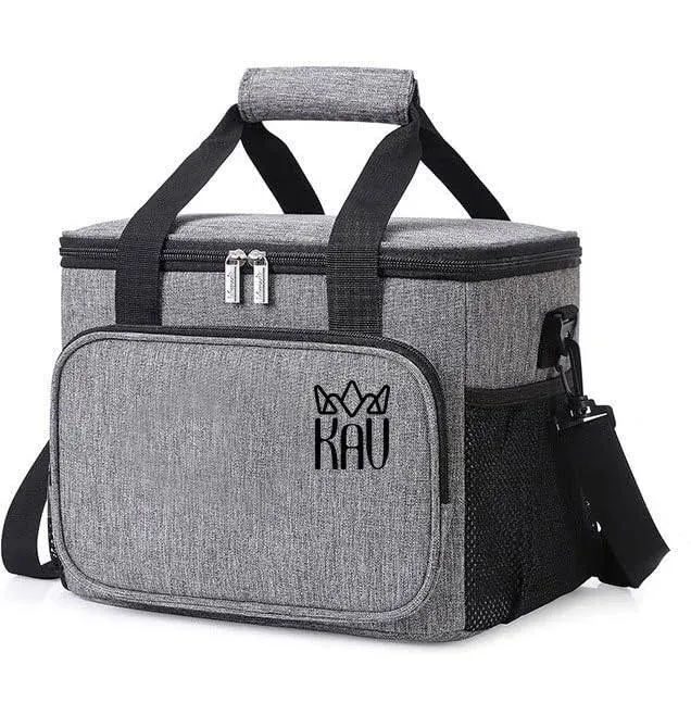 Kav Lunch Cooler Bag, Large Insulated Lunch Box for Food Beverages, 15L Deep Lunchbag Storage Area with Shoulder Strap and Handle, Grey Cooler Tote