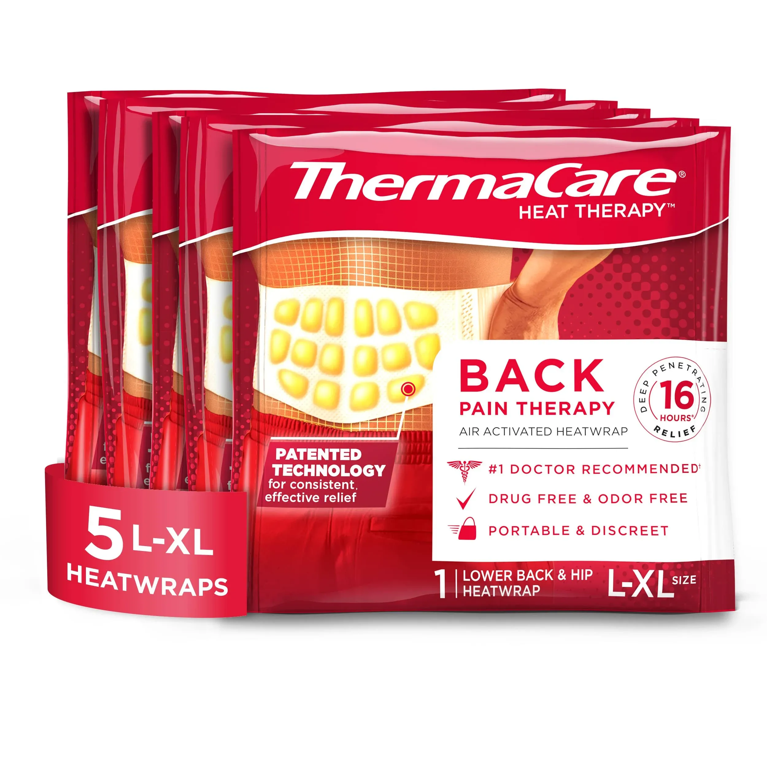 Thermacare Advanced Back & Hip Therapy Adhesive Heatwraps, Disposable Heat Therapy Patches, Heat Pads for Instant Muscle & Herniated Disc Pain