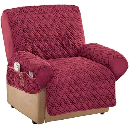 Diamond-Shape Quilted Stretch Recliner Cover with Storage Pockets and Elastic St