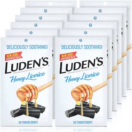 Luden's Throat Drops, Deliciously Soothing, Honey Licorice, 30 Count, Pack of 12