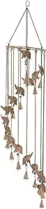 Deco 79 Metal Elephant Windchime with Beads and Cone Bells, 7" x 7" x 36", Brass