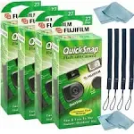 FUJIFILM QuickSnap Flash 400 Disposable 35mm Camera 4 Pack 4 Hand Straps 2 BluebirdSales Microfiber Cloth Green 7033661