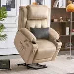 MCombo Medium Dual Motor Power Lift Recliner Chair with Massage and Heat for Elderly People, Fabric 7661 - Beige