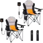 Heated Camping Chair, Heated Chair, Beach Chair, Folding Chair, Extra Wide & Thick Padding, Heavy Duty with Cooler Set of 2