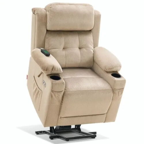 MCombo Medium Lay Flat Dual Motor Power Lift Recliner Chair, Fabric 7661