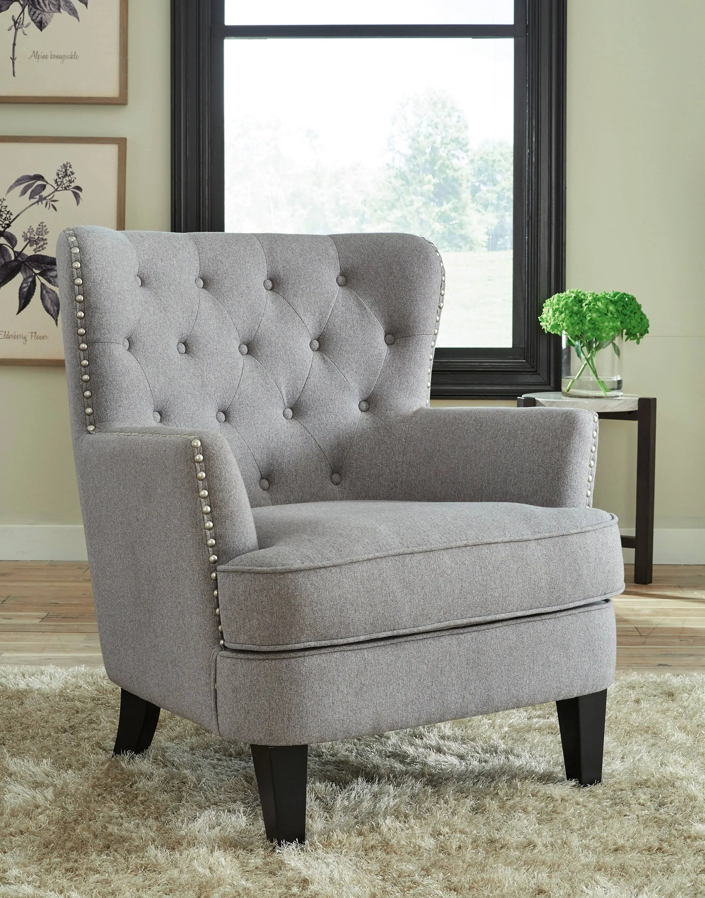 Signature Design by Ashley Romansque Button Tufted Accent Chair with Nailhead Trim, Ivory