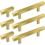 20 Pack Hollow Brushed Brass Golden Square Bar Cabinet Handles Pulls 10pcs Go...