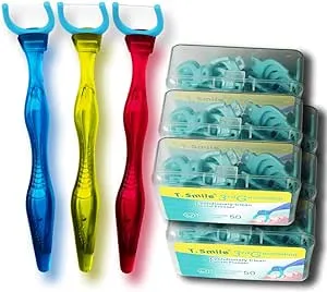 T.Smile Evolutionary Clean Dental Flossers, Kit of Handle(s) Plus Refillable Heads (3 Mid-Length Handles, +300 Extra Strength Refills)