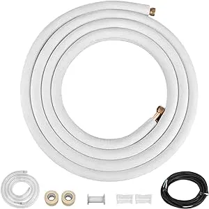 VEVOR Mini Split Copper Line Set 16ft Length, 1/2" & 1/4" OD Copper Pipes for Mini Split Air Conditioner, Flared Copper Lines White, Mini Split Line Set for Heat Pump System Line Set for 12000 BTU