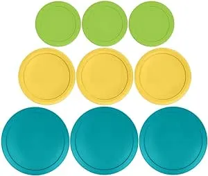 1, 2 & 4 Cup Round Plastic Replacement Lids for Pyrex, Anchor Hocking & KlareWare *Containers Not Included* (Turquoise, Blue, Red, 9 Pack)