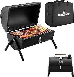 Portable Charcoal Grill, Tabletop Outdoor Barbecue Smoker, Small BBQ Grill for Outdoor Cooking Backyard Camping Picnics Beach by DNKMOR BLACK