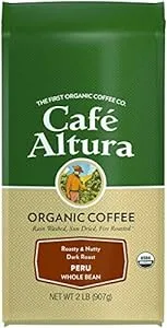 Cafe Altura Whole Bean Organic Coffee, 2 Pound, 1.99 Pound, Peruvian Dark Roast, 32 Oz