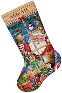 Dimensions Counted Cross Stitch 'Santa's Toys' Personalized Christmas Stocking Kit, 18 Count Beige Aida, 16'', Sweet Dreams