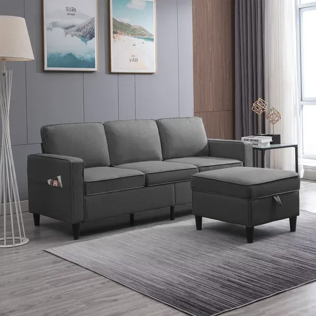 BALUS Sectional Sofa with Storage Ottoman, 78'' Convertible L-Shaped Sofa Couch for Living Room&Small Space, Dark grey